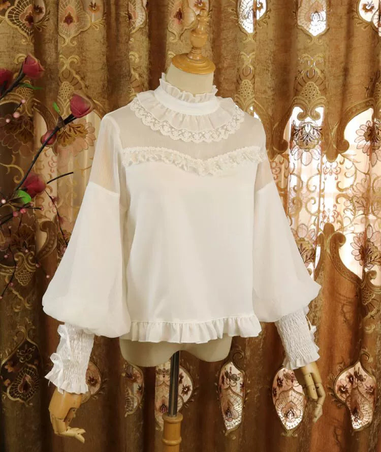 DMFS Lolita~Sweet Lolita Shirt Mutton Sleeves Chiffon Lolita Innerwear