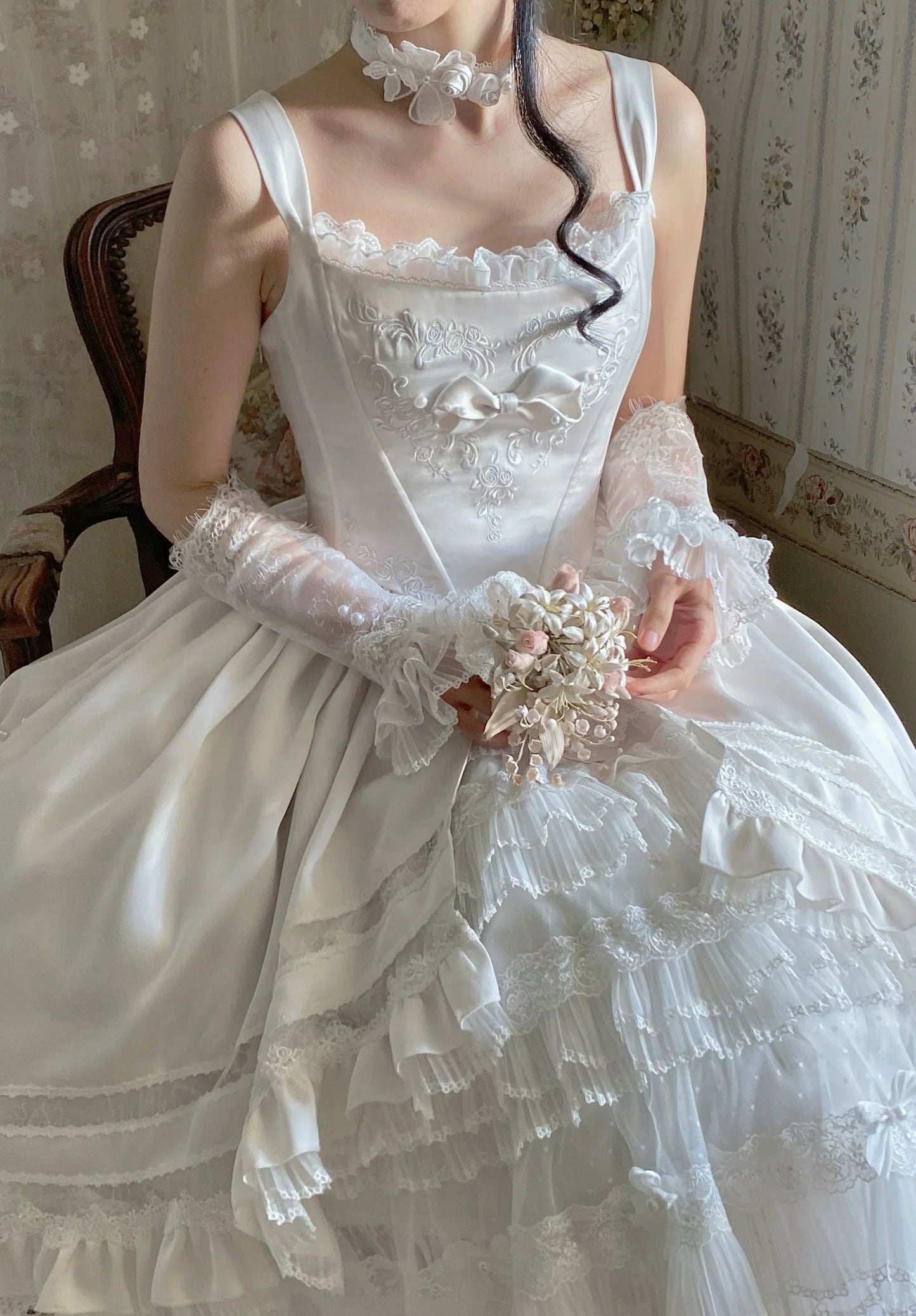 Garden Cat~Rose Promise~Classic Lolita JSK Embroidery Jumper Dress Built-in Fishbone