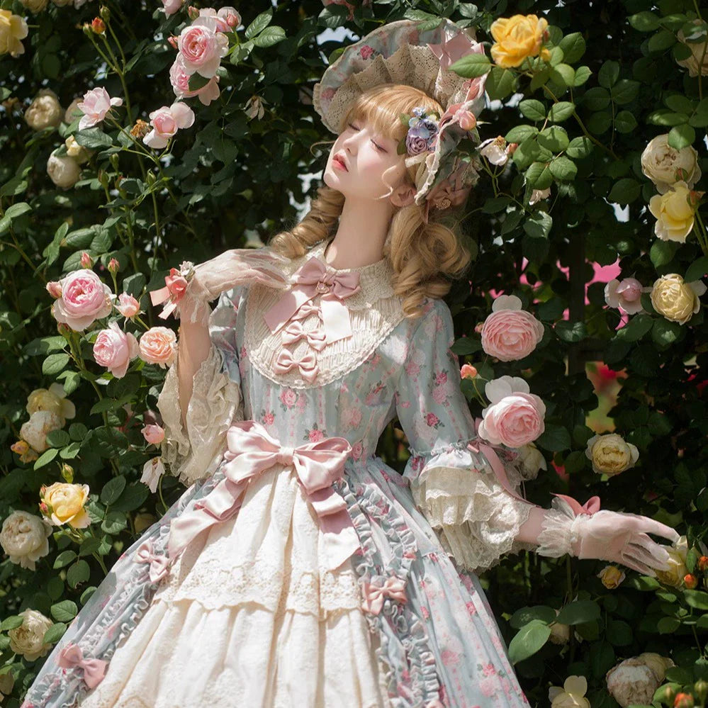 Miss Point~Lilyka Garden~Classic Lolita OP Dress Elegant Floral Wall Princess Sleeve