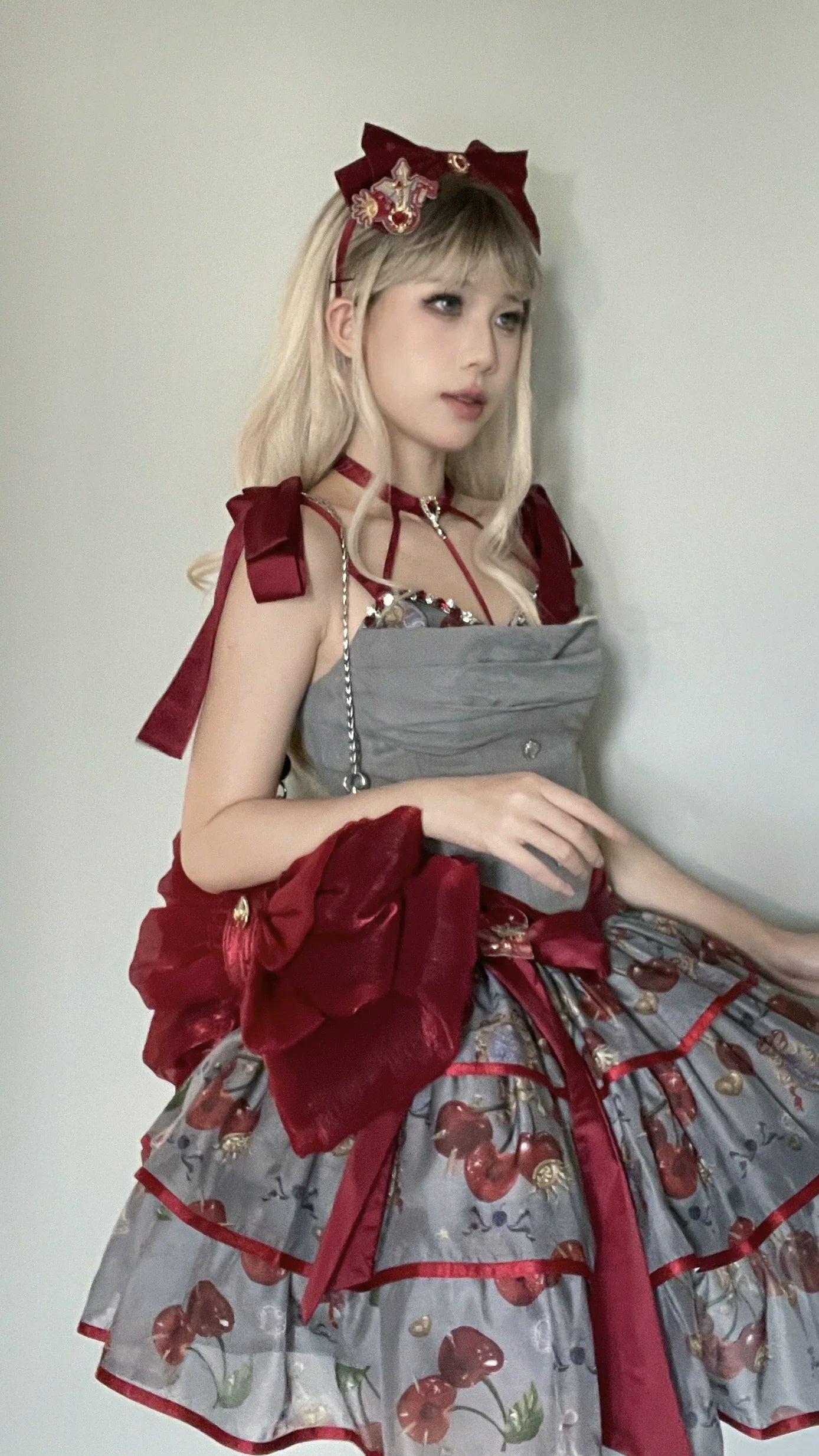 (Buy for me)Gloaming~Sweet Lolita Cherry print Short Sleeve OP and SK Set