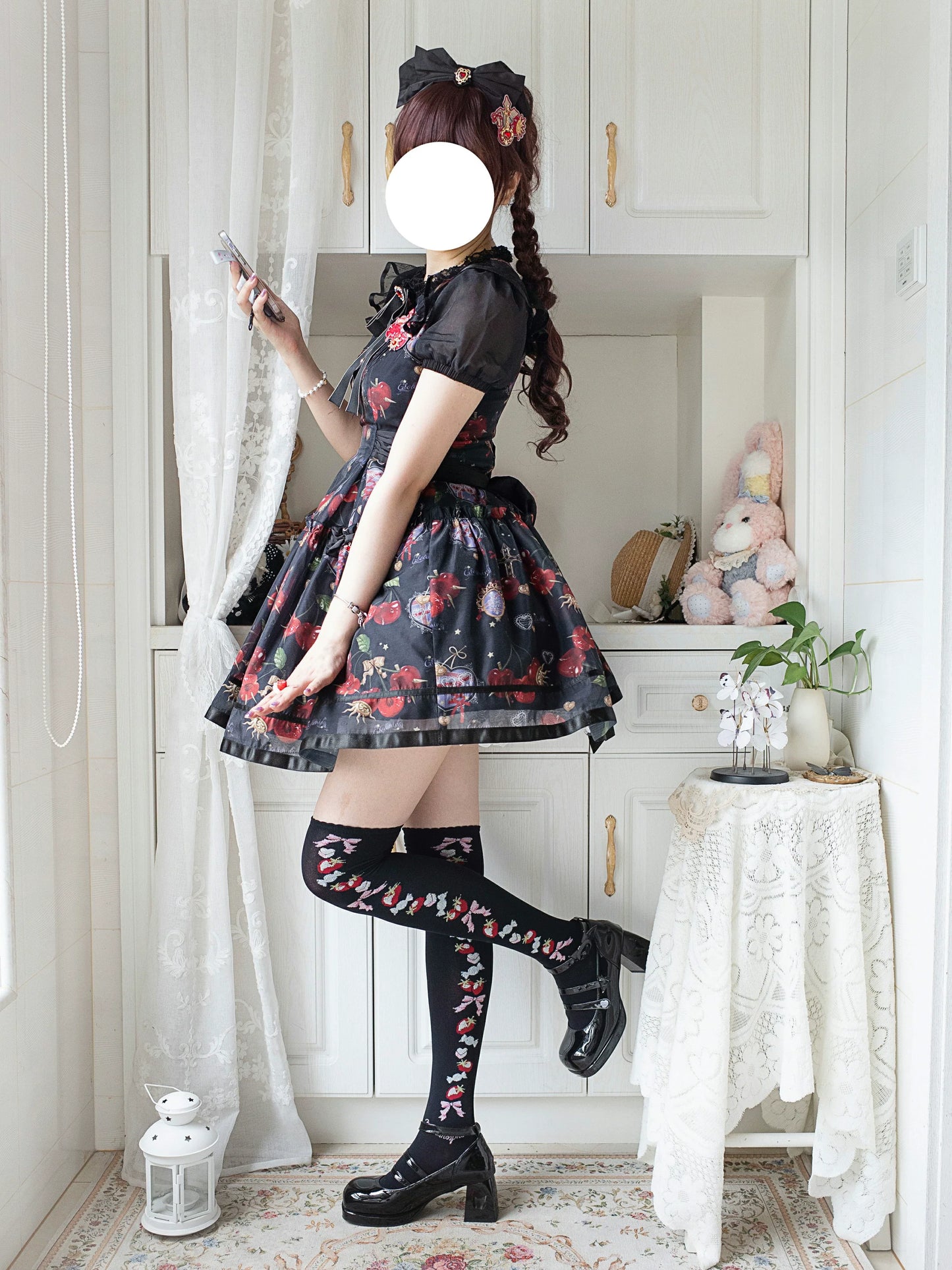 (Buy for me)Gloaming~Sweet Lolita Cherry print Short Sleeve OP and SK Set