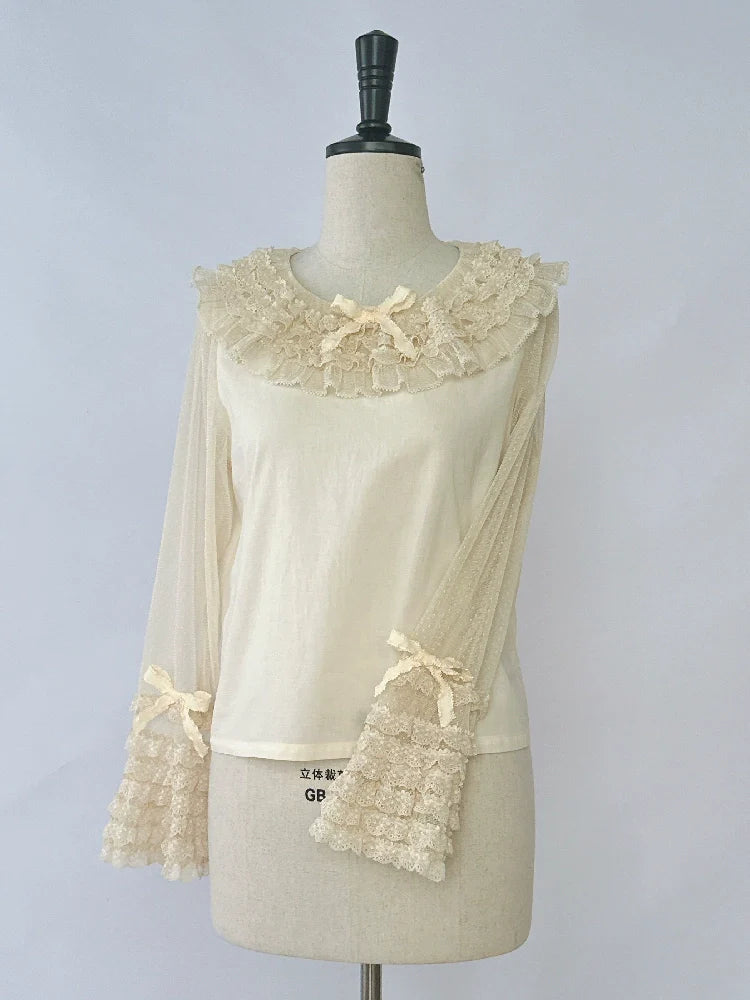 Sweet Dreamer~Antique Wall~Classic Lolita Blouse Polka Dots Tulle Shirt
