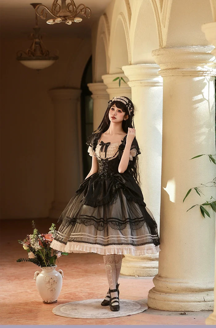 Alice girl~Yesterday Morning Mist~Classic Lolita Shirt Polka Dots Tulle Short Sleeve Blouse