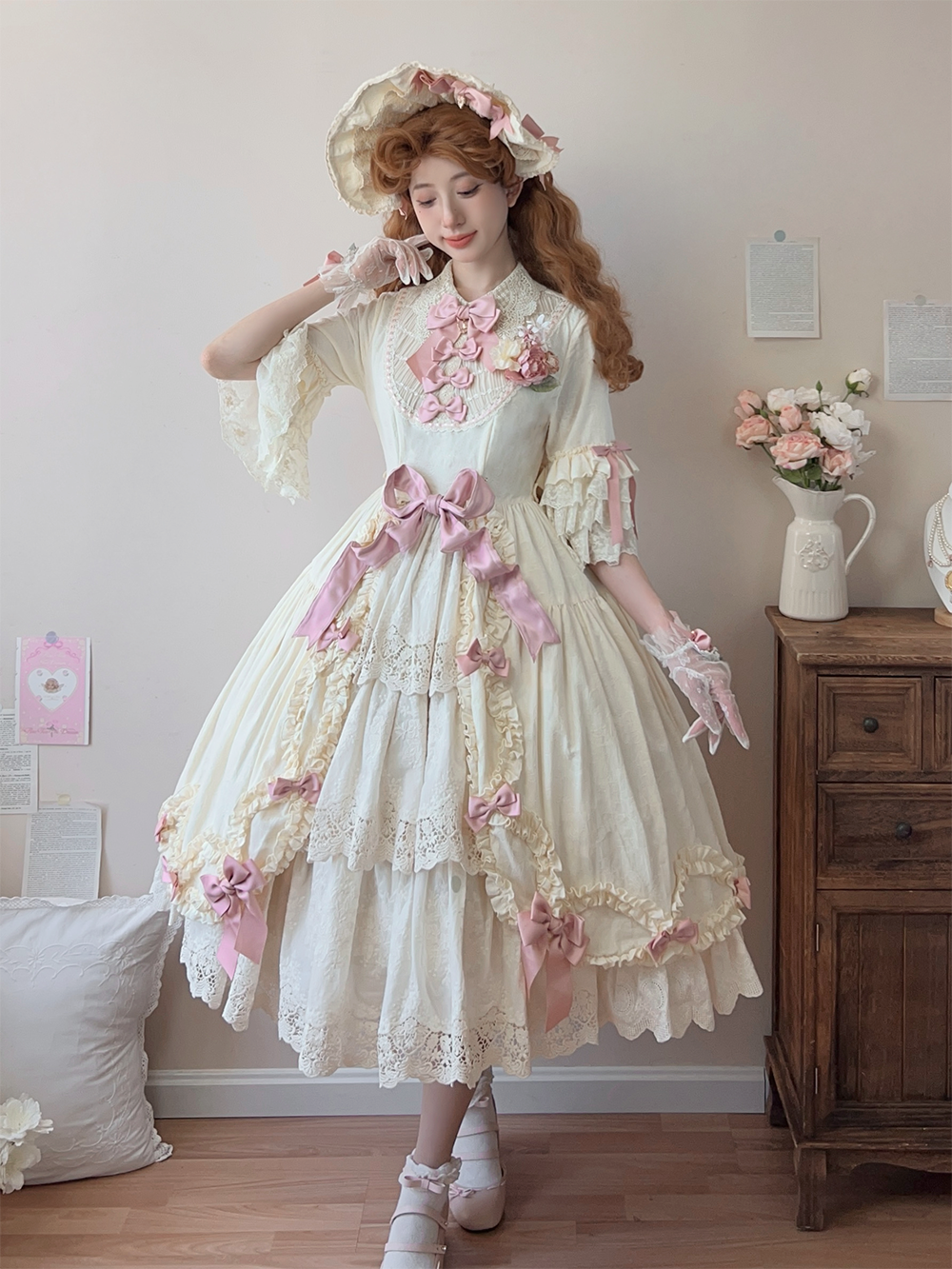 Miss Point~Lilyka Garden~Classic Lolita OP Dress Elegant Floral Wall Princess Sleeve