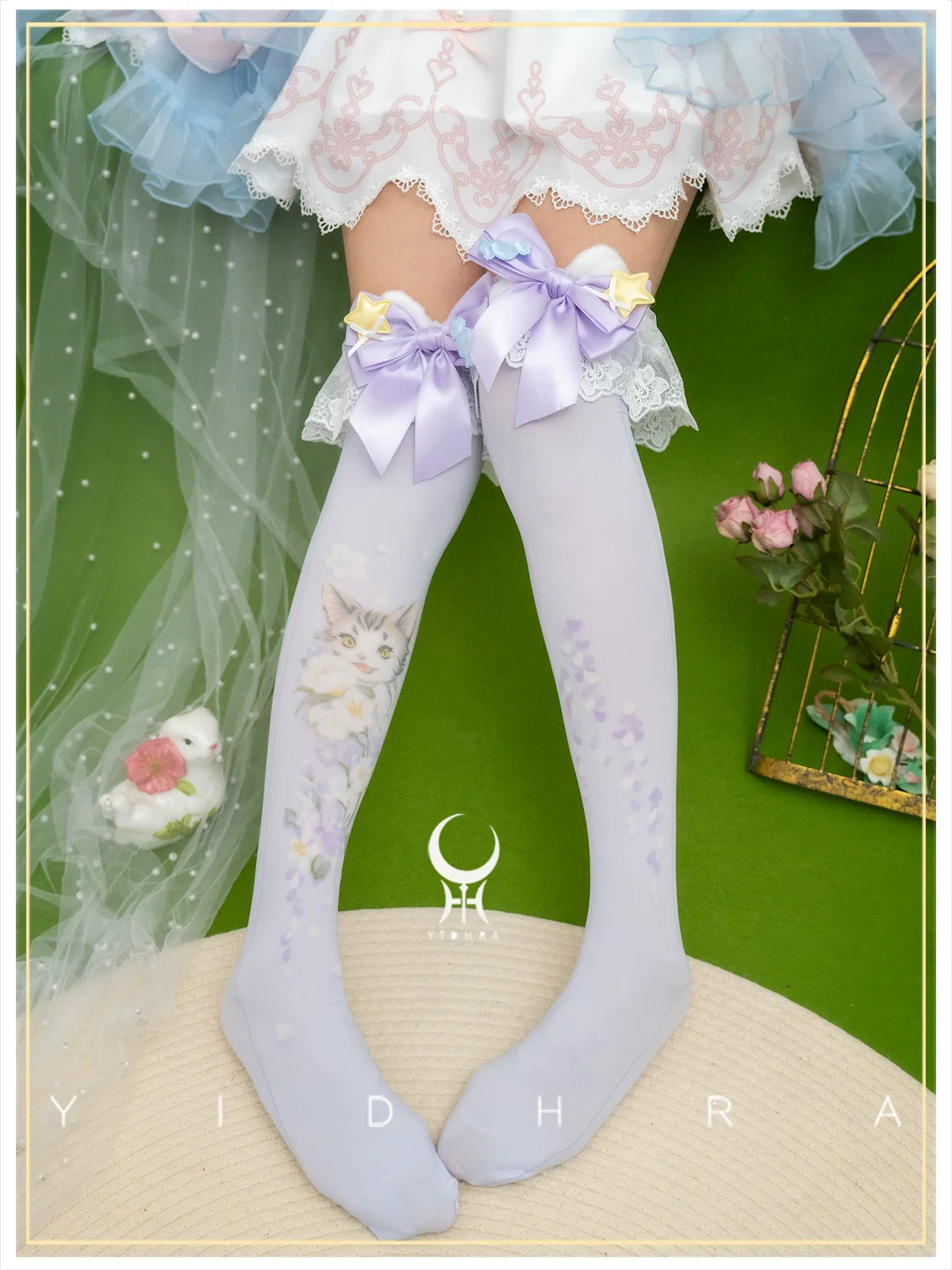 Yidhra~Animal Garden~Kawaii Lolita Calf Socks Cat Rabbit Print Stockings