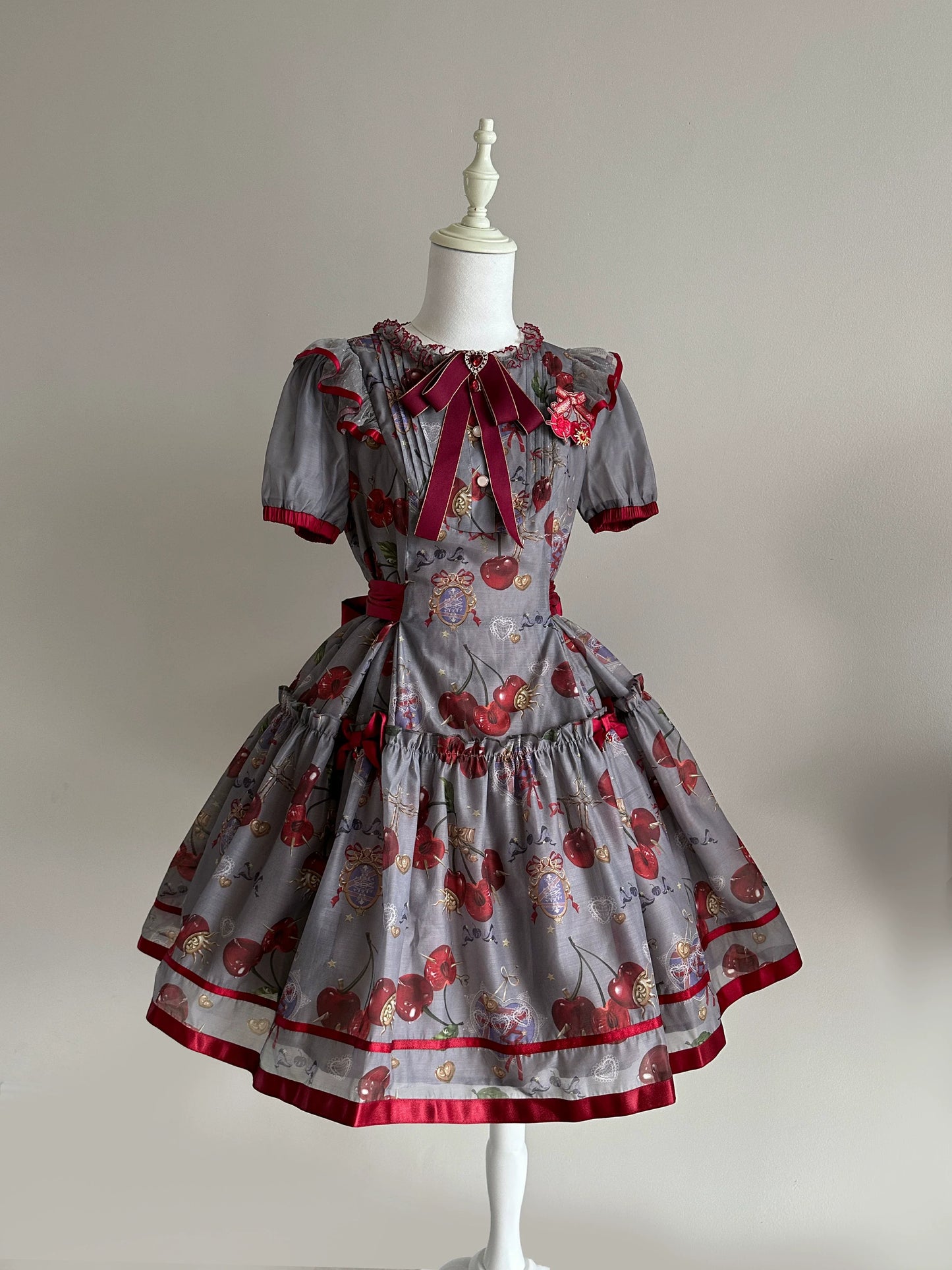 (Buy for me)Gloaming~Sweet Lolita Cherry print Short Sleeve OP and SK Set