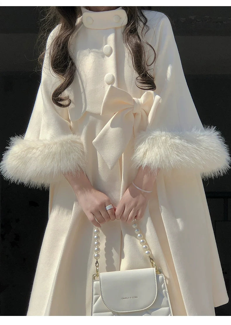 Urtto~Snowflake~Elegant Winter Lolita Thick Coat Fur Collar and Cuffs