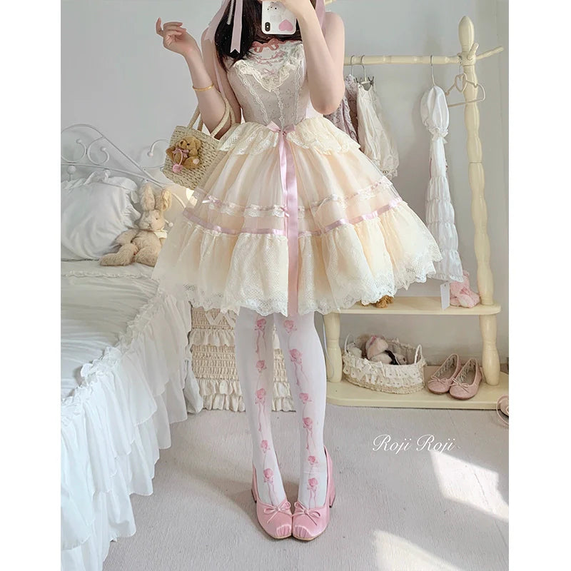 Roji Roji~Sweet Lolita Pantyhose Rose Printed Velvet Thigh Stockings