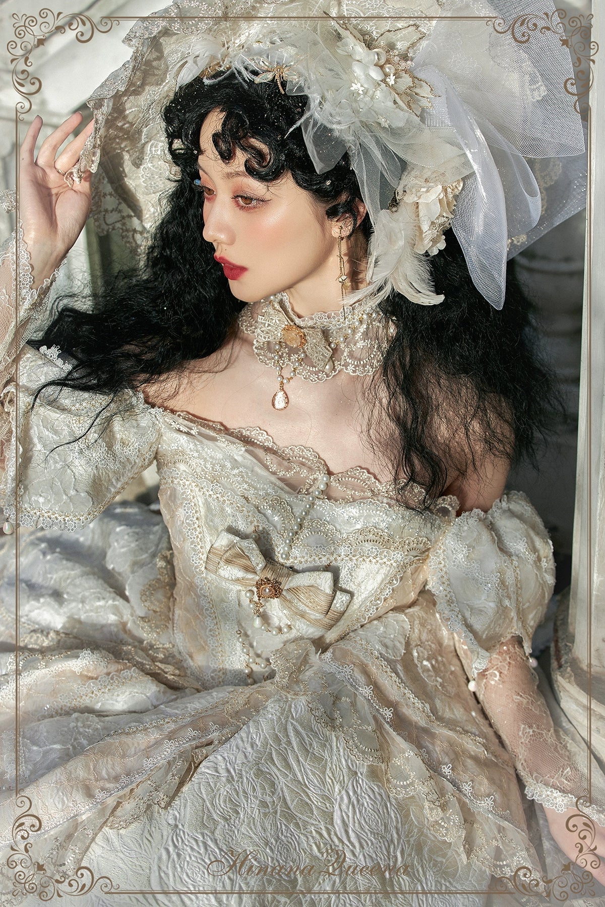 HinanaQueena~With Belle~Bridal Lolita Dress Accessory Set Top Hat and Trailing