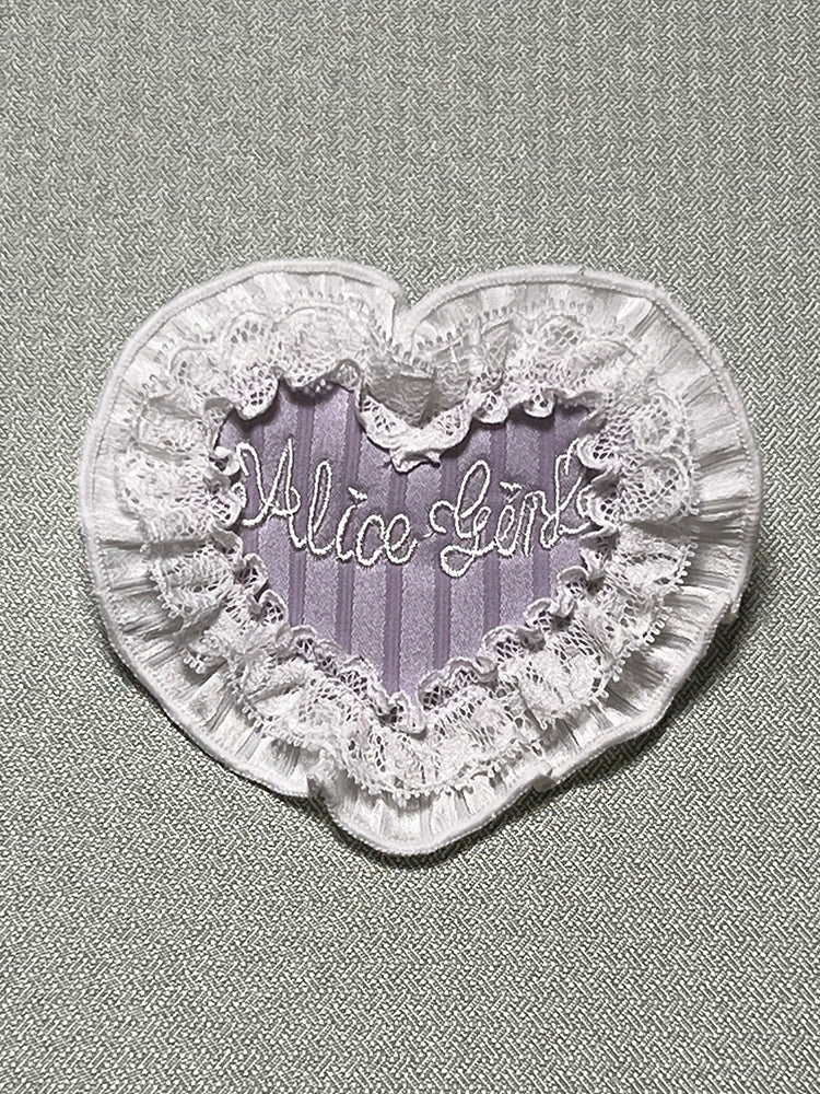 Alice Girl~Arrogant Miss~Heart-Shaped Lolita Brooch with Lace and Embroidery