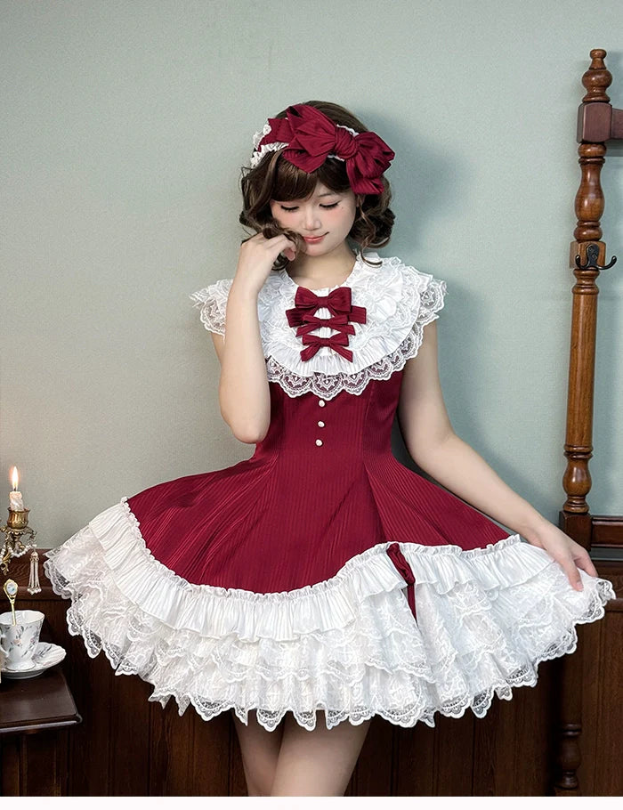 Alice Girl~Arrogant Miss~Sweet Lolita Jumper Dress with Tiered Lace Dress