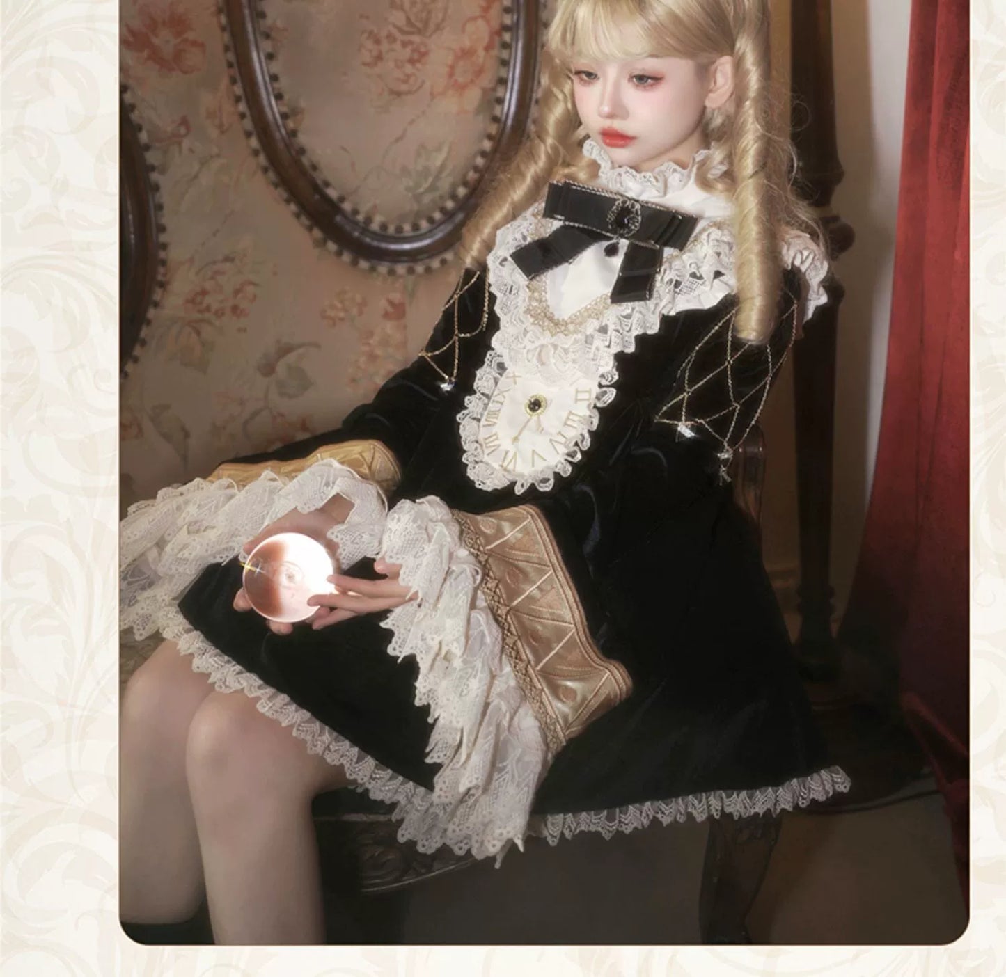 LizBird~Reincarnated Clock~Vintage Lolita OP Dress Set Lolita Bloomers