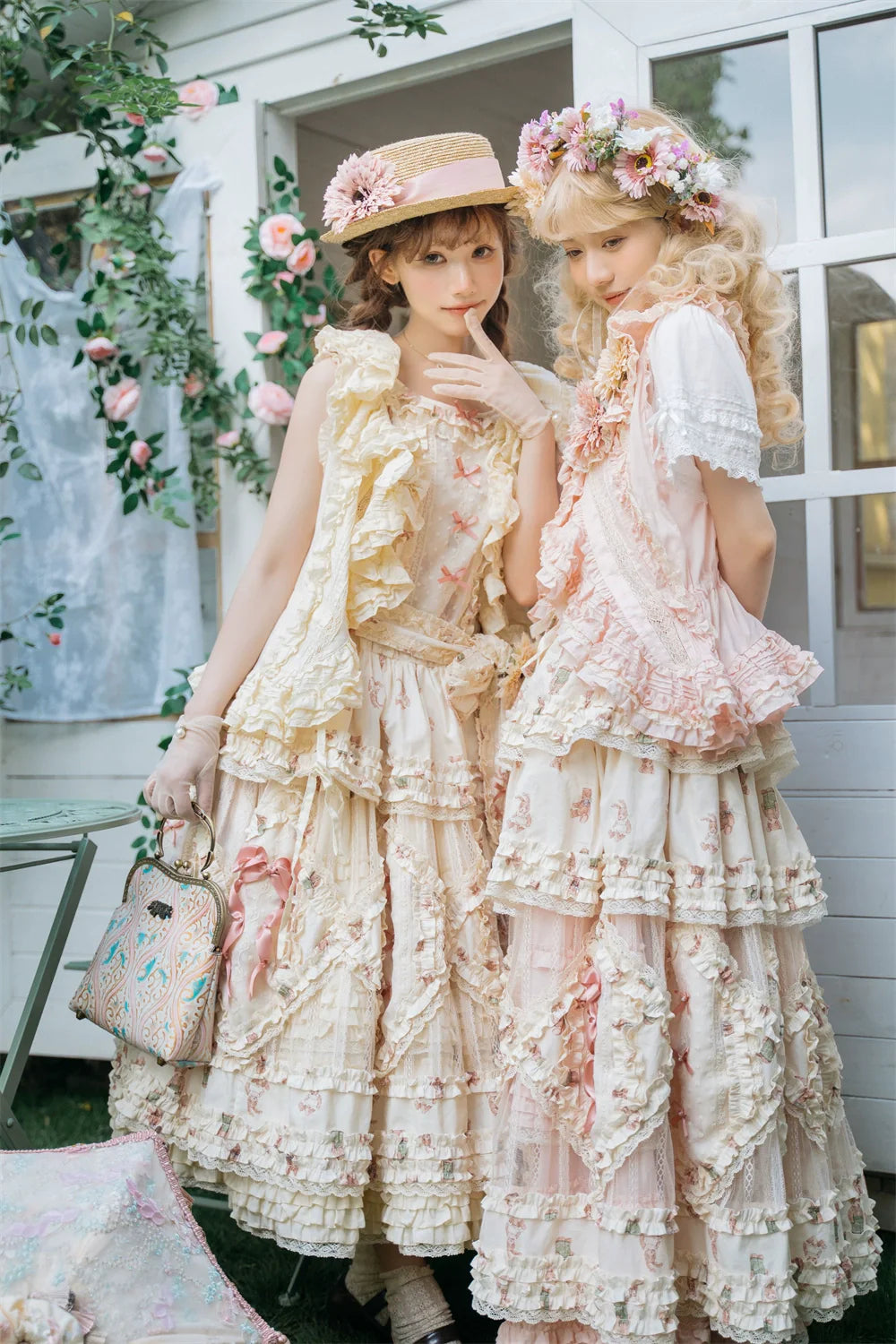 MONO GIRL~Rottengburg Bear~Sweet Lolita JSK Print Hollow-out Ruffles Dress