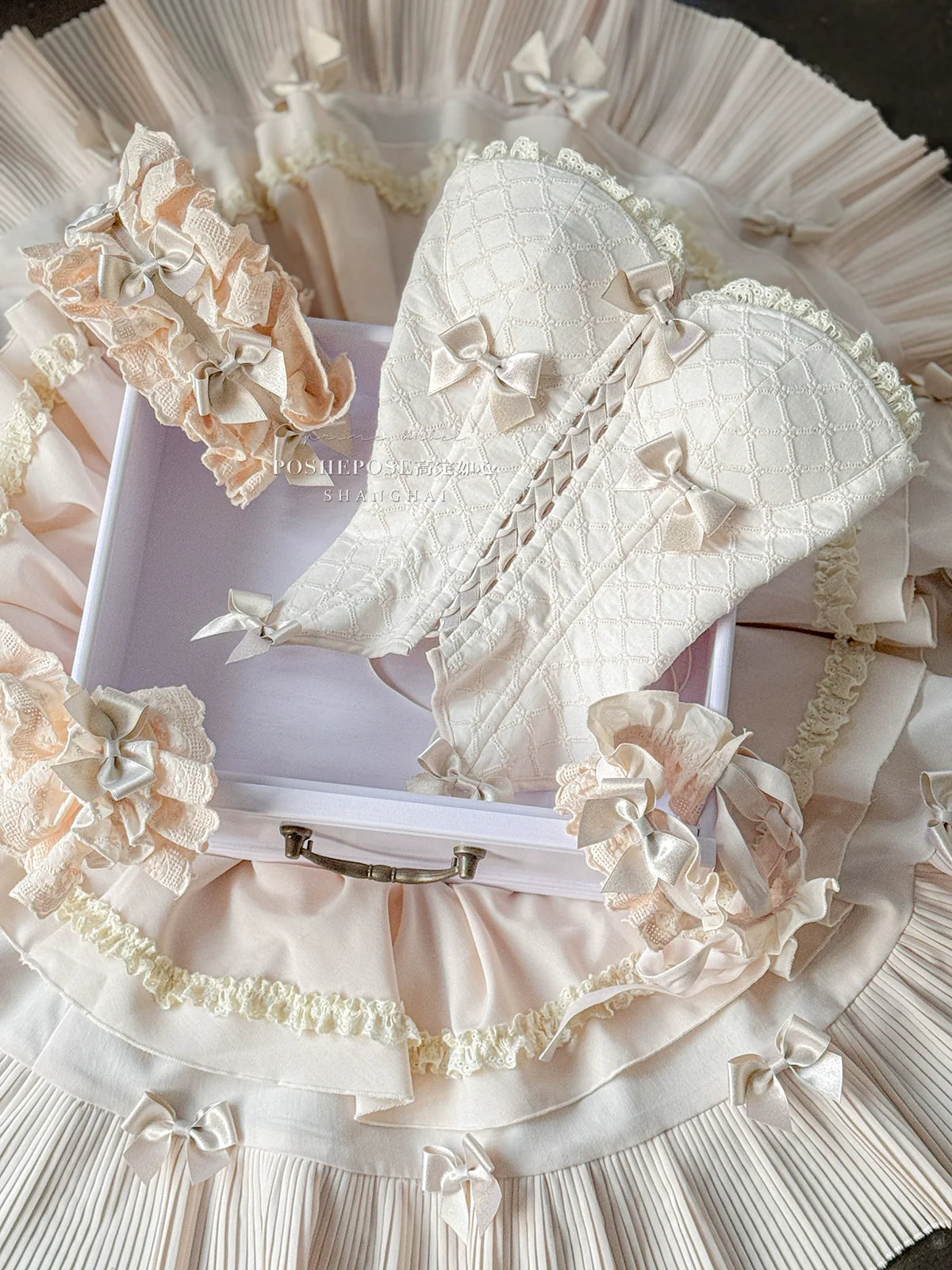 POSHEPOSE~Celadon Overture~Sleeveless Princess Lolita Skirt Suit Fishbone Top Tiered SK