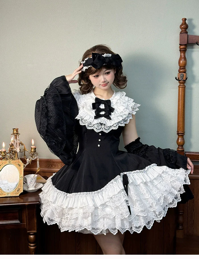 Alice Girl~Arrogant Miss~Sweet Lolita Jumper Dress with Tiered Lace Dress