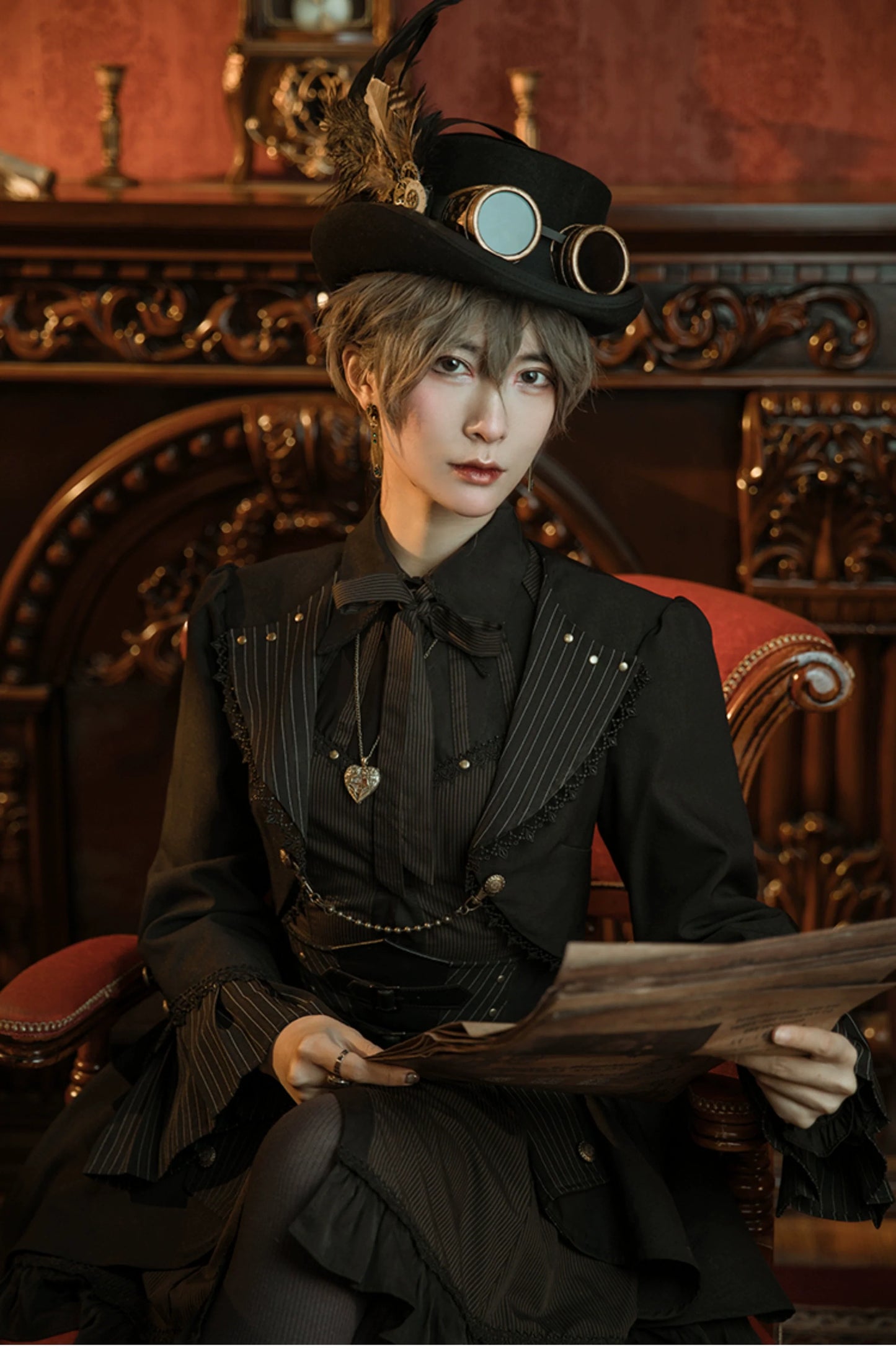 (BFM)Mr. Yi's Steam Continent~Gothic Lolita Cardigan Long Sleeve Black Short Jacket