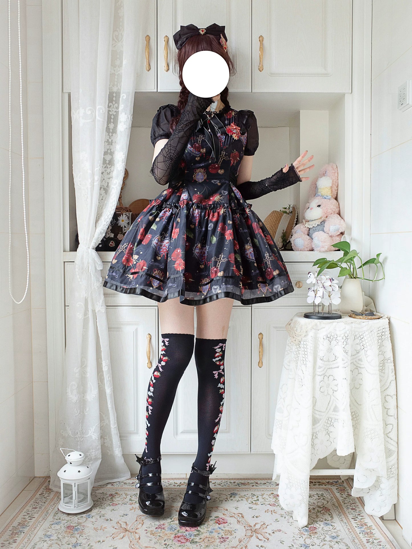 (Buy for me)Gloaming~Sweet Lolita Cherry print Short Sleeve OP and SK Set