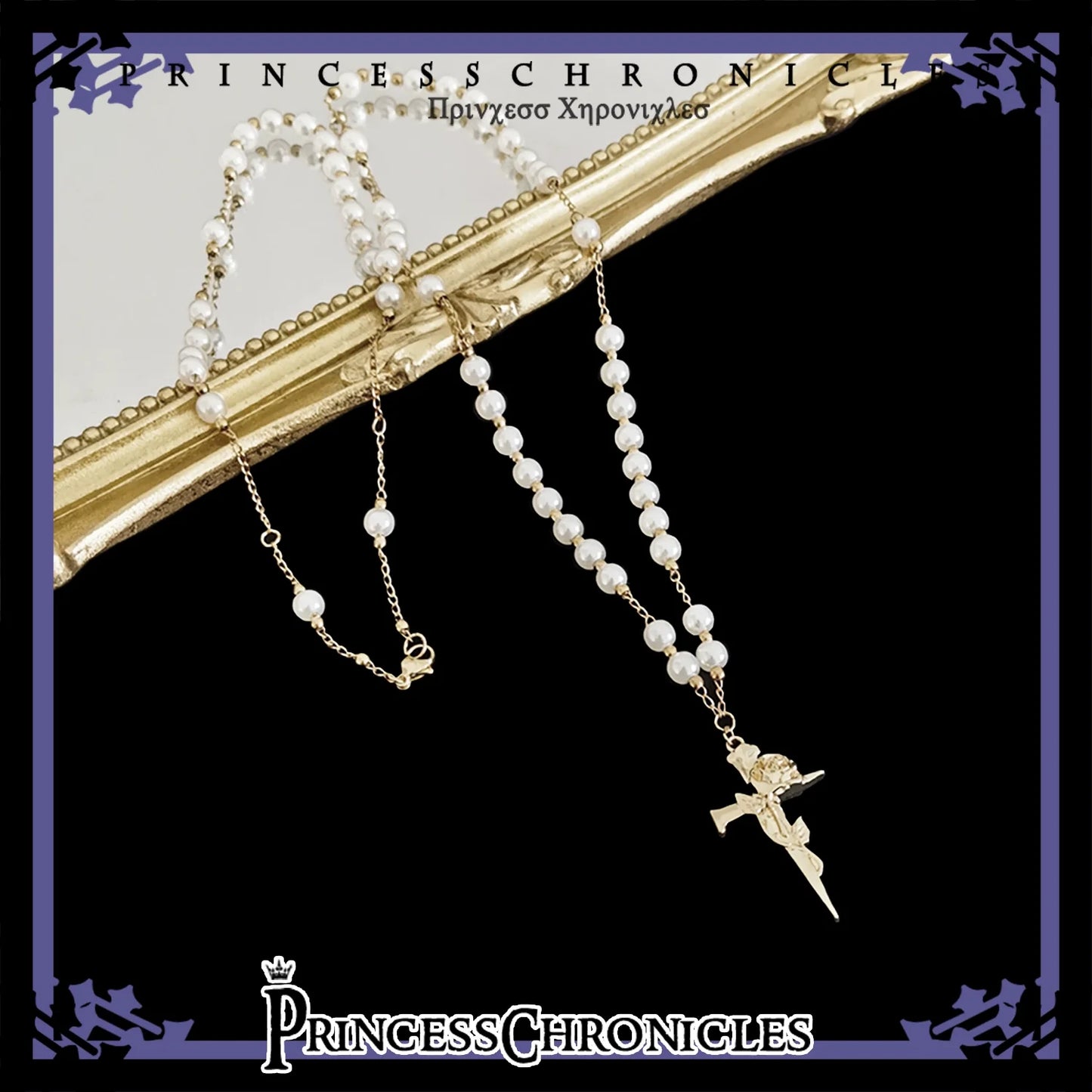 Princess Chronicles~Doll~Retro Lolita Cross Necklace Elegant Pearl Accessory