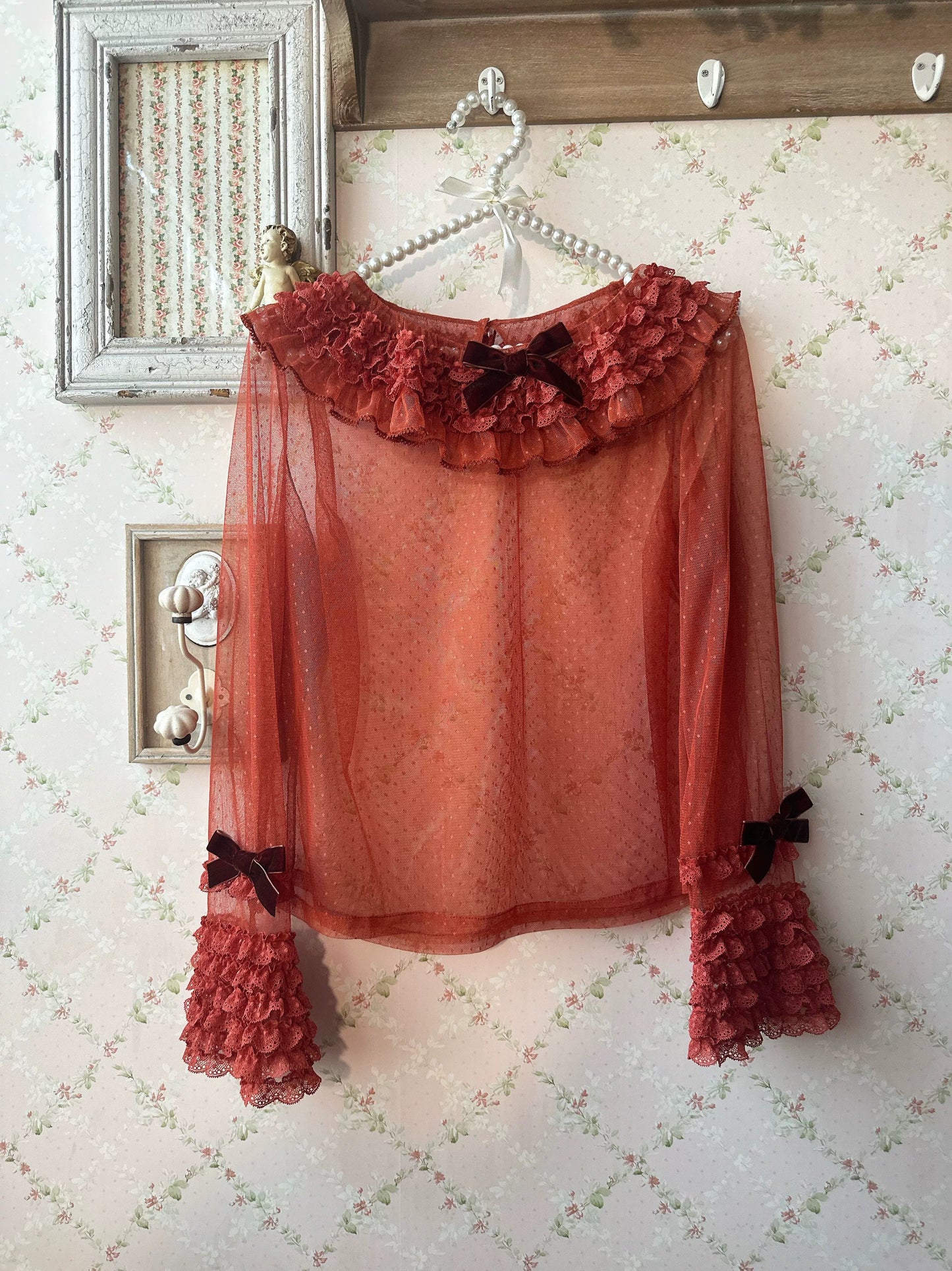 Sweet Dreamer~Antique Wall~Classic Lolita Blouse Polka Dots Tulle Shirt