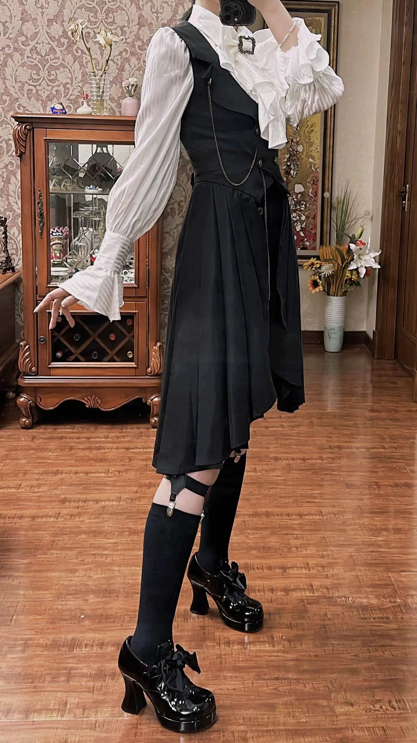 Gazing Galactic~Moonstone~Ouji Lolita Black Vest Prince Long Trailing Vest