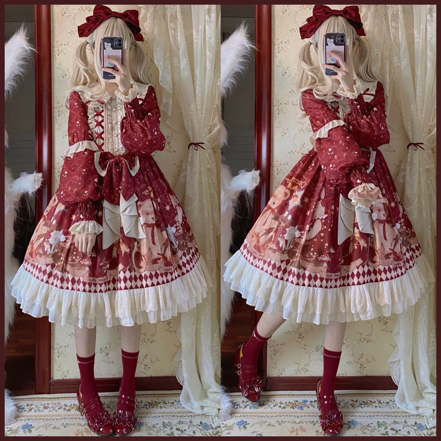 Matutu~Sweet Bear Gift House~Sweet Lolita Suit Christmas Lolita OP and Cape