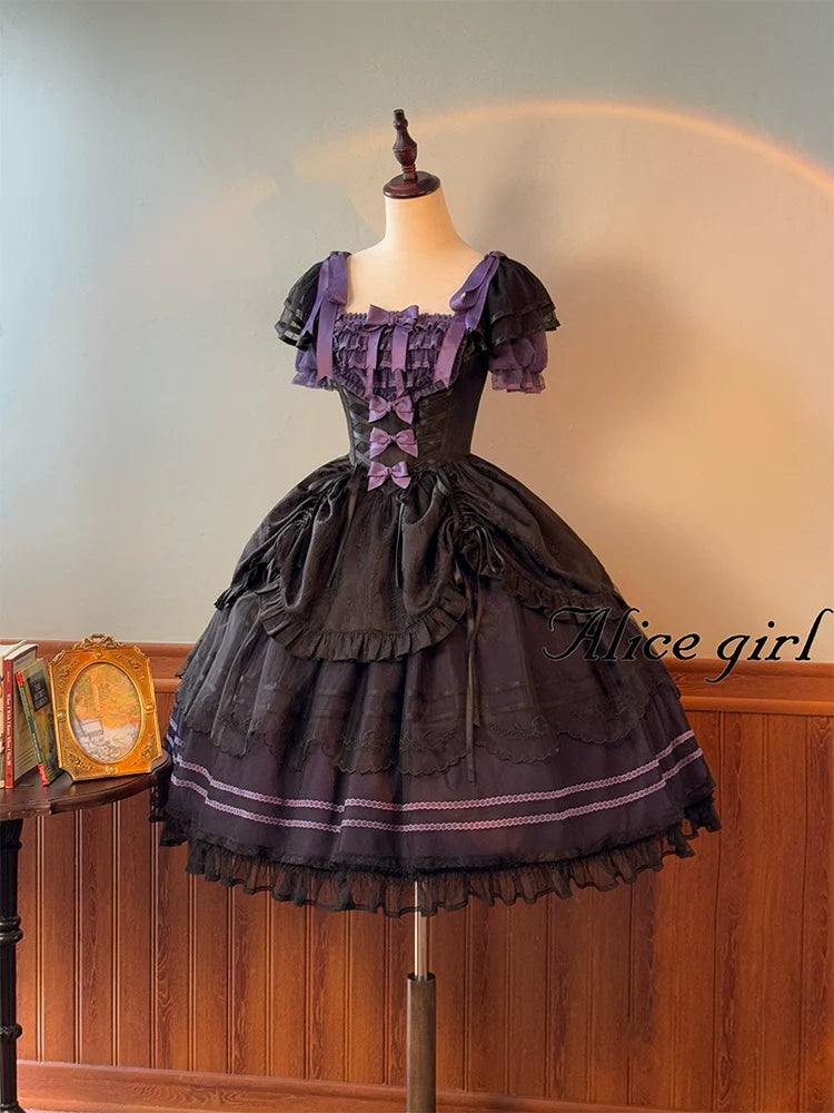 Alice girl~Yesterday Morning Mist~Classic Lolita OP Bust-supporting Tiered Ruffles Lolita Dress