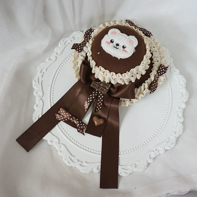 MaoJiang Handmade~Kawaii Lolita Headdress Chocolate Brown Top Hat