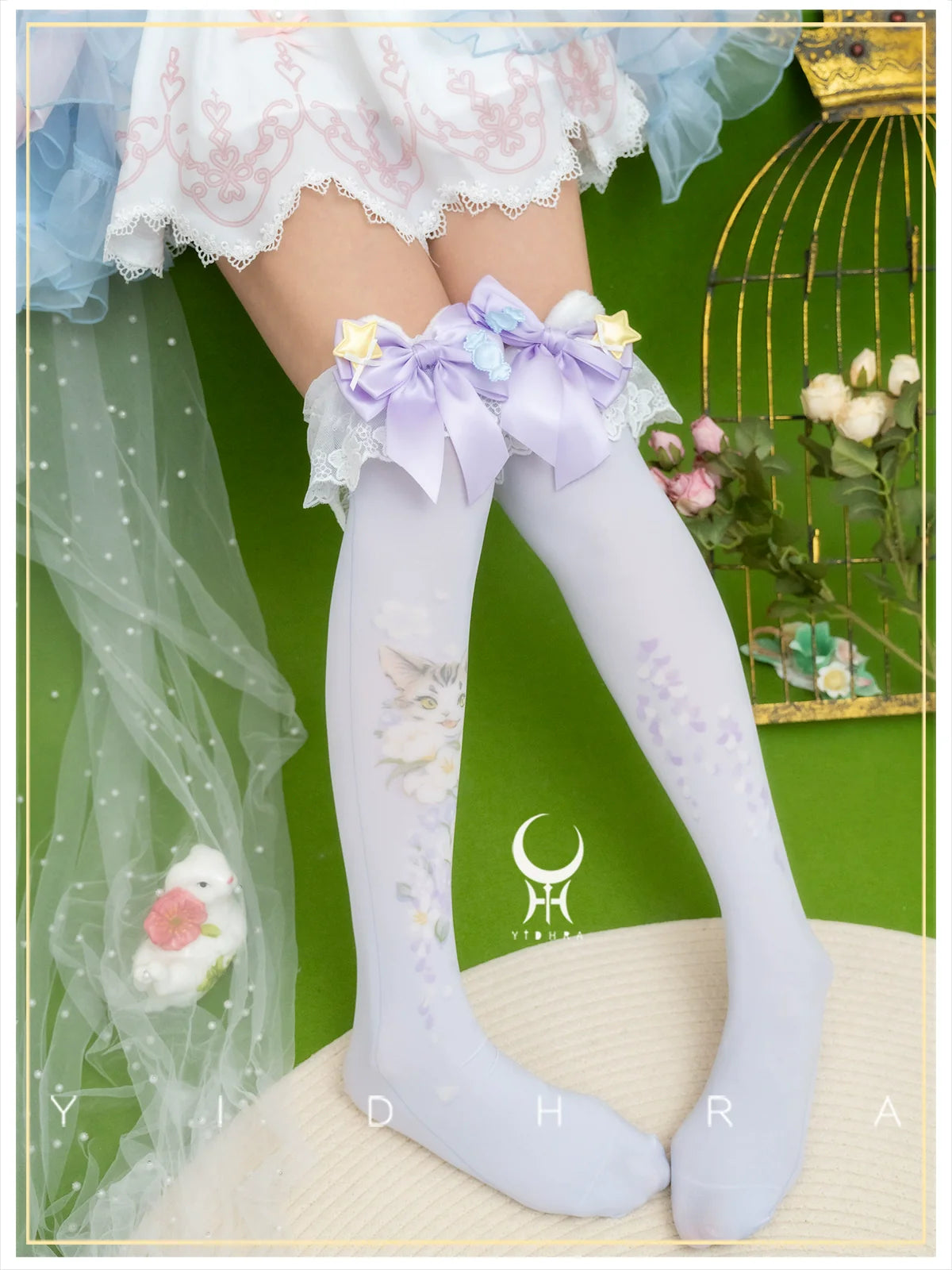Yidhra~Animal Garden~Kawaii Lolita Calf Socks Cat Rabbit Print Stockings