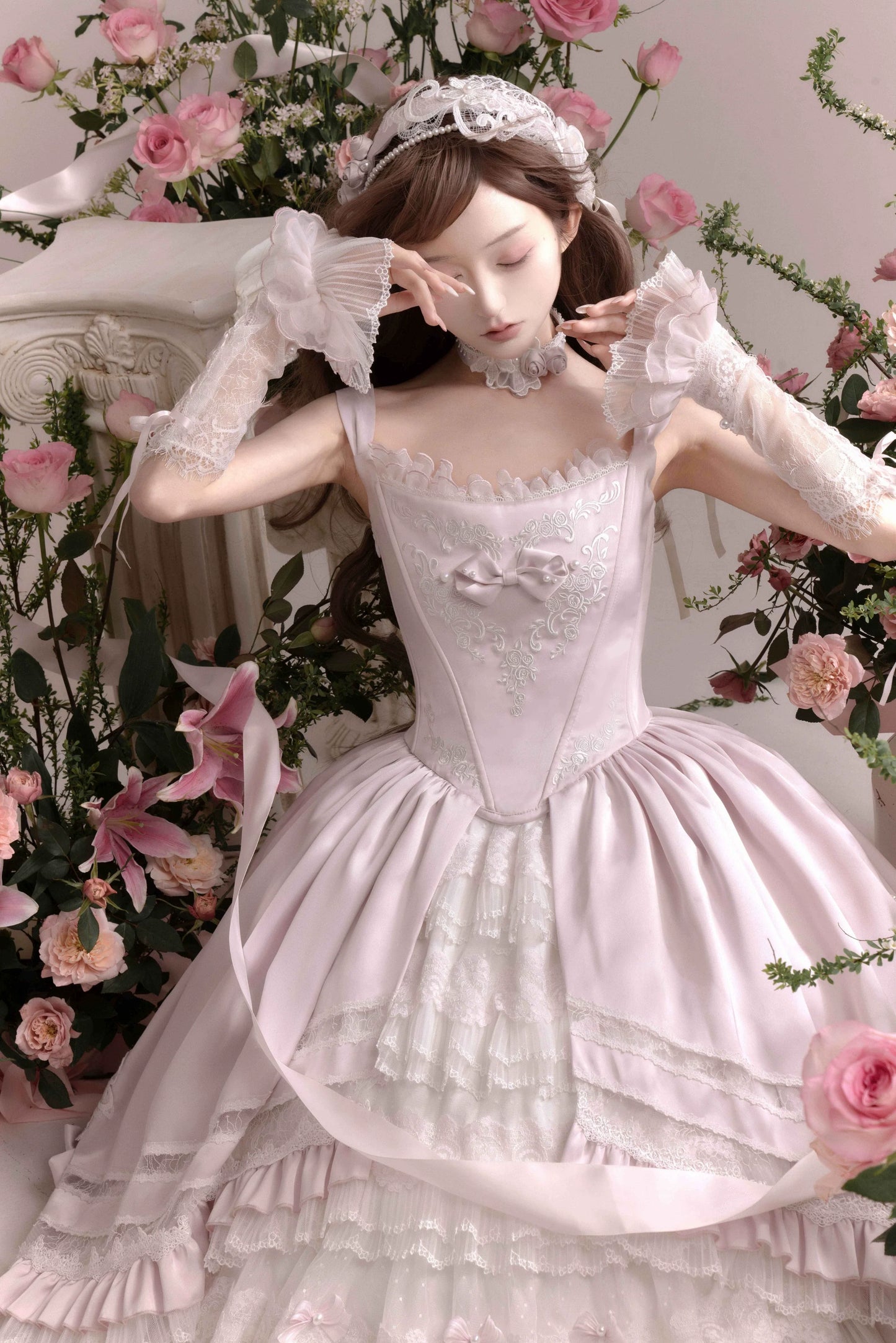 Garden Cat~Rose Promise~Classic Lolita JSK Embroidery Jumper Dress Built-in Fishbone