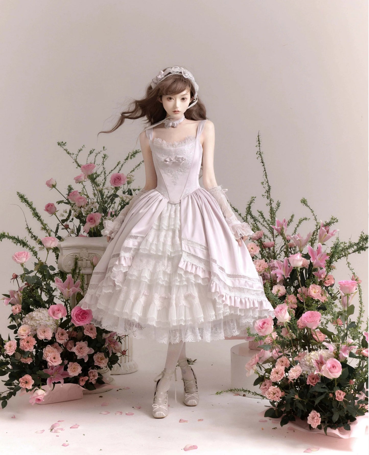Garden Cat~Rose Promise~Classic Lolita JSK Embroidery Jumper Dress Built-in Fishbone