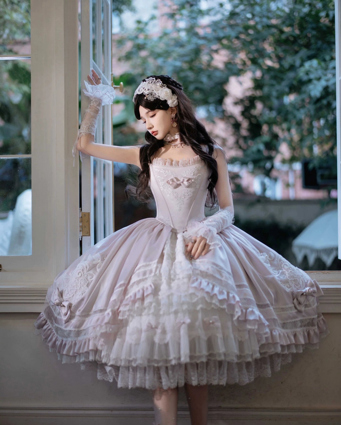 Garden Cat~Rose Promise~Classic Lolita JSK Embroidery Jumper Dress Built-in Fishbone