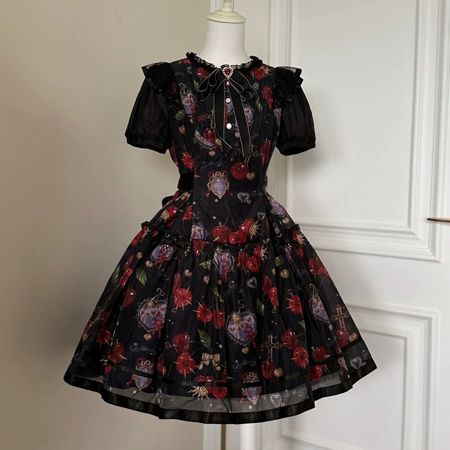 (Buy for me)Gloaming~Sweet Lolita Cherry print Short Sleeve OP and SK Set