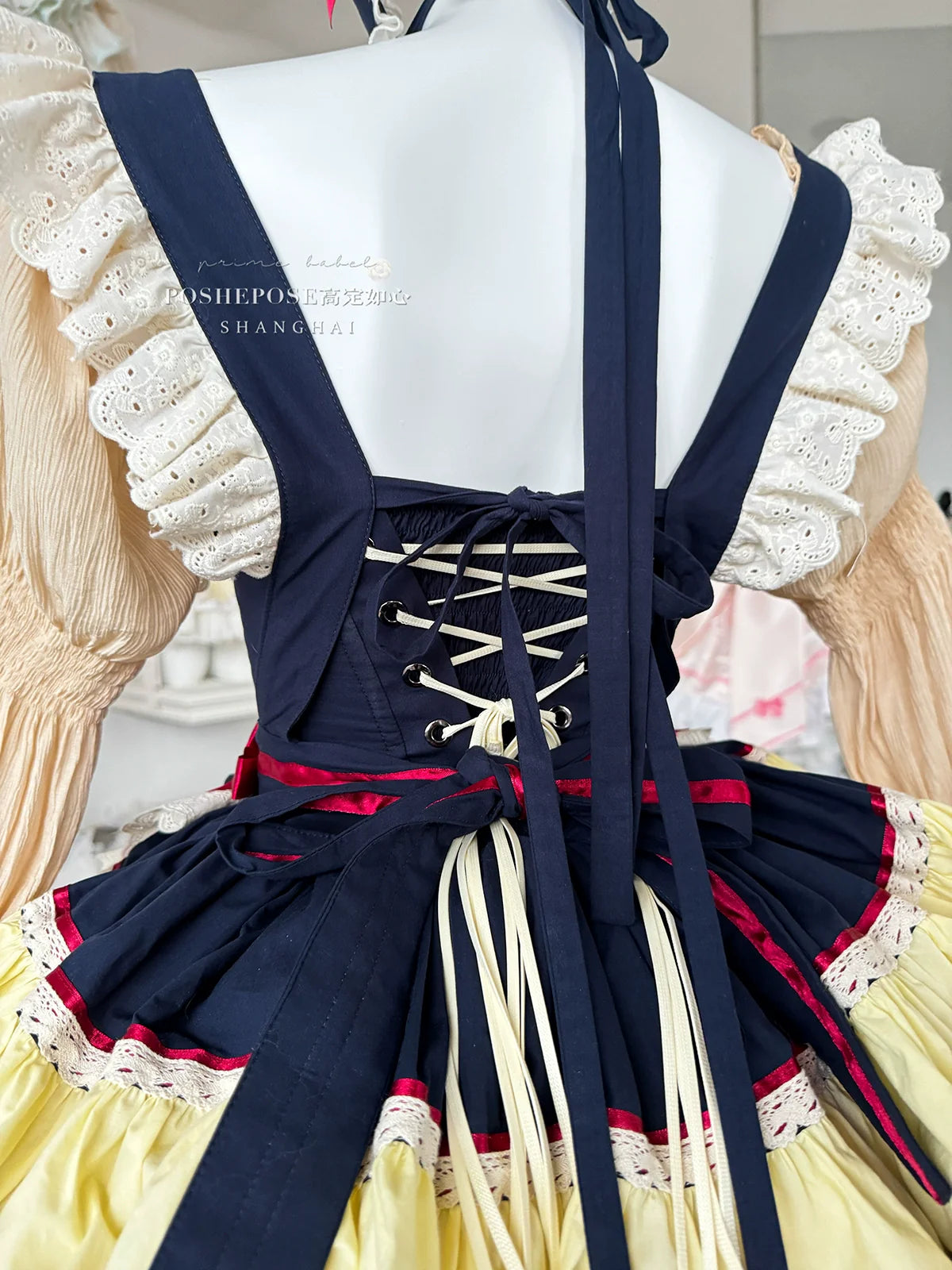 POSHEPOSE~Maid Bunny~Gorgeous Sweet Lolita OP Dress with Detachable Sleeves and Apron