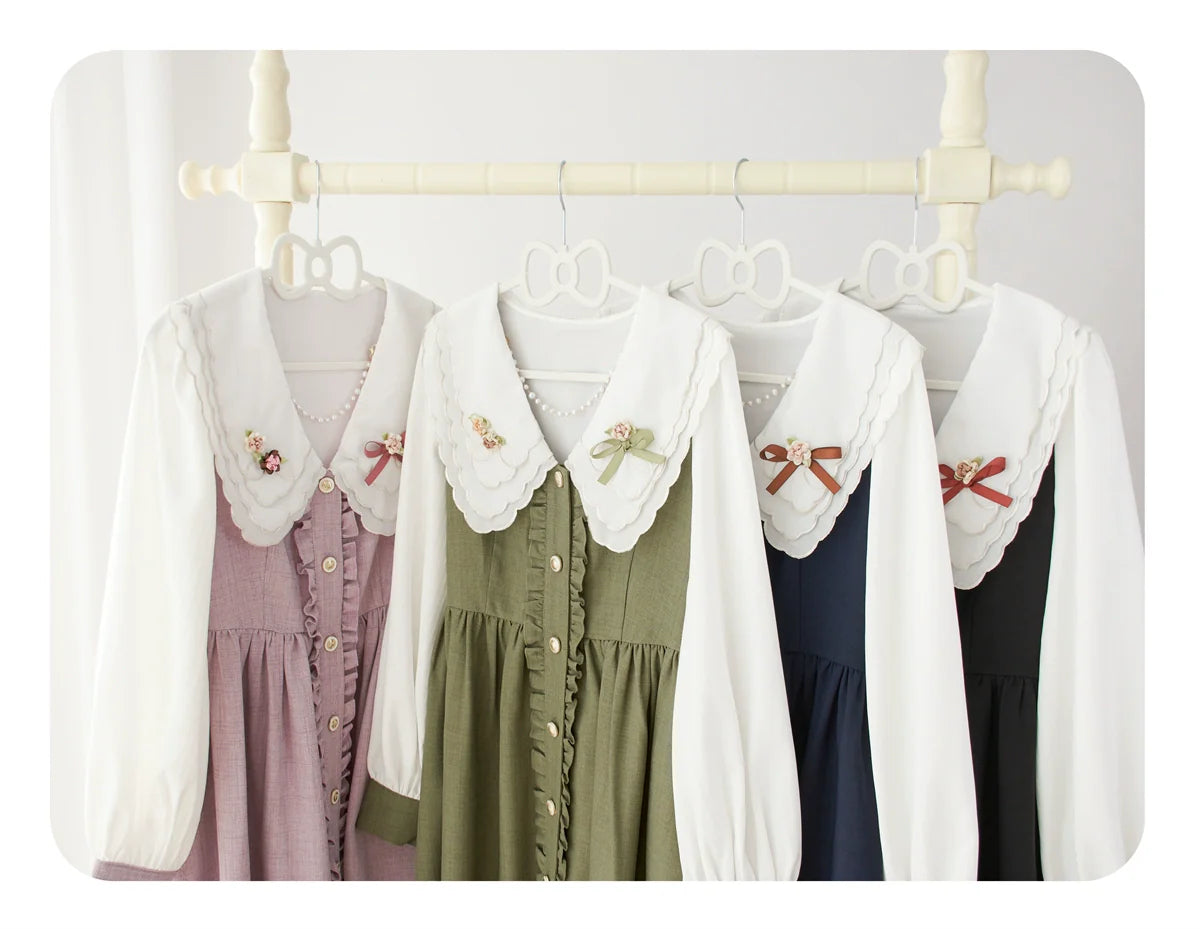 EESSILY~Window Rose~Classic Lolita OP Front Buttoned Embroidery Lolita Dress