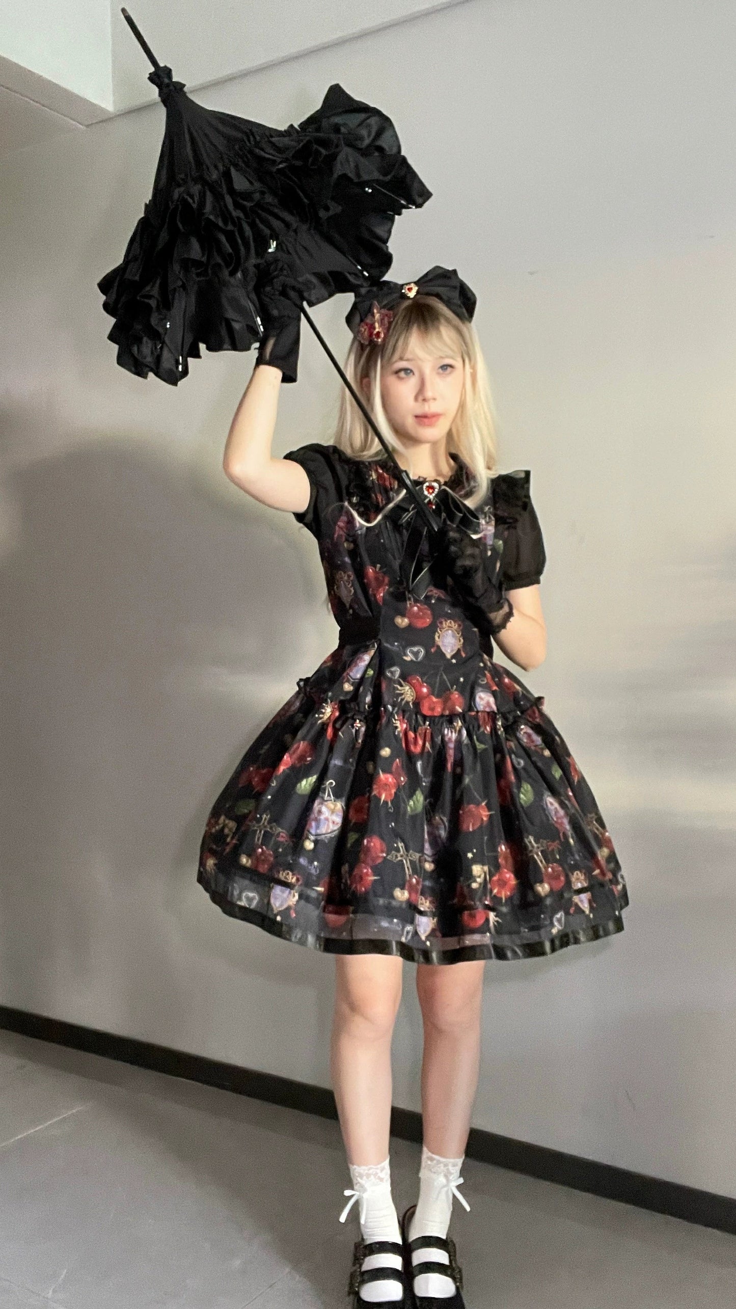 (Buy for me)Gloaming~Sweet Lolita Cherry print Short Sleeve OP and SK Set