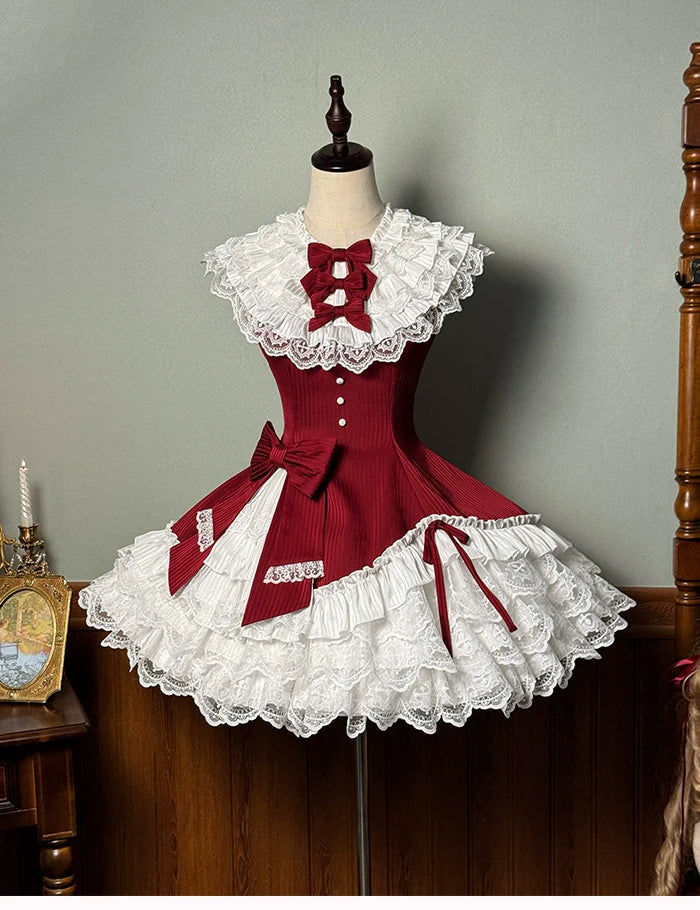 Alice Girl~Arrogant Miss~Sweet Lolita Jumper Dress with Tiered Lace Dress