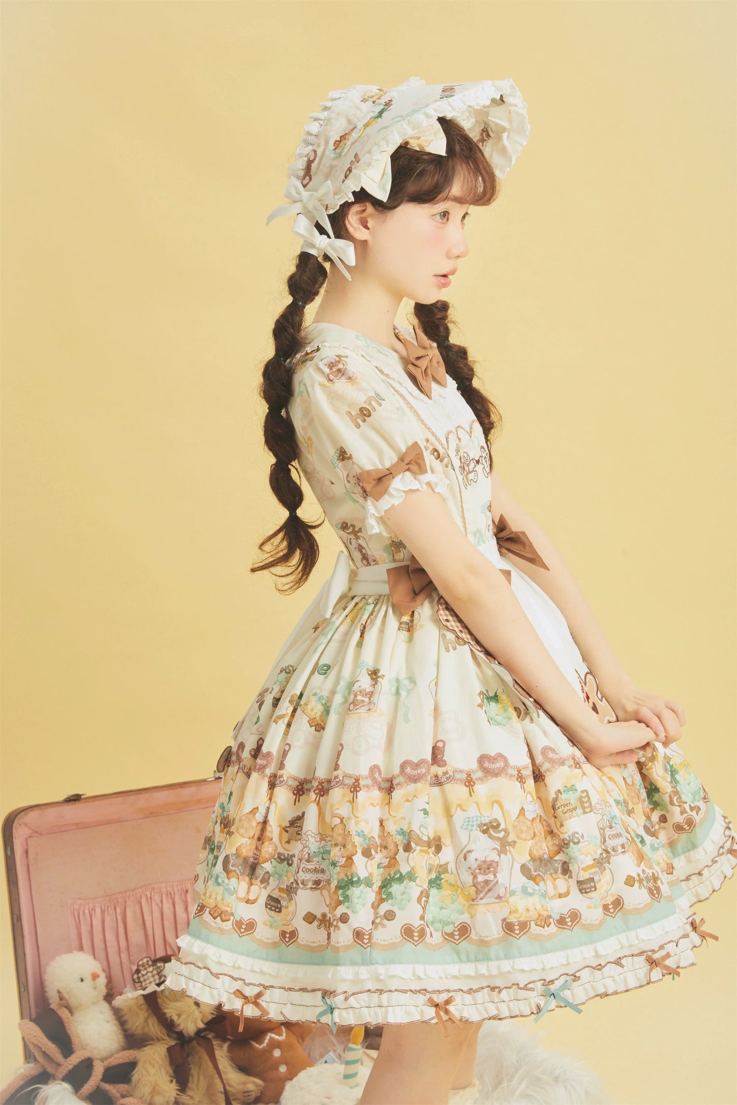 Babyblue~Little Bear Honey Jar~Kawaii Lolita Short Sleeve OP Gingerbread Man Embroidered Dress