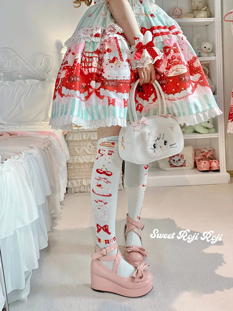 Roji Roji~Sweet Lolita Cotton Socks Japanese Printed Calf Socks