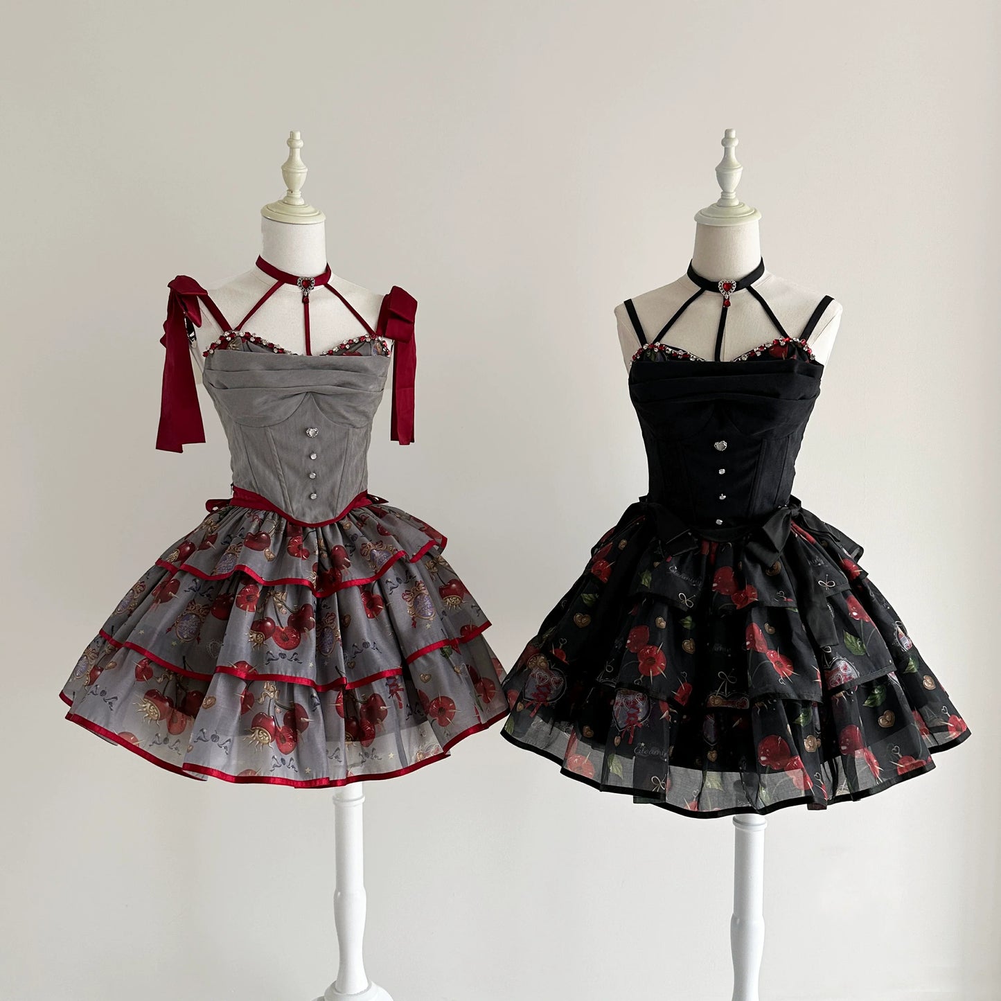 (Buy for me)Gloaming~Sweet Lolita Cherry print Short Sleeve OP and SK Set