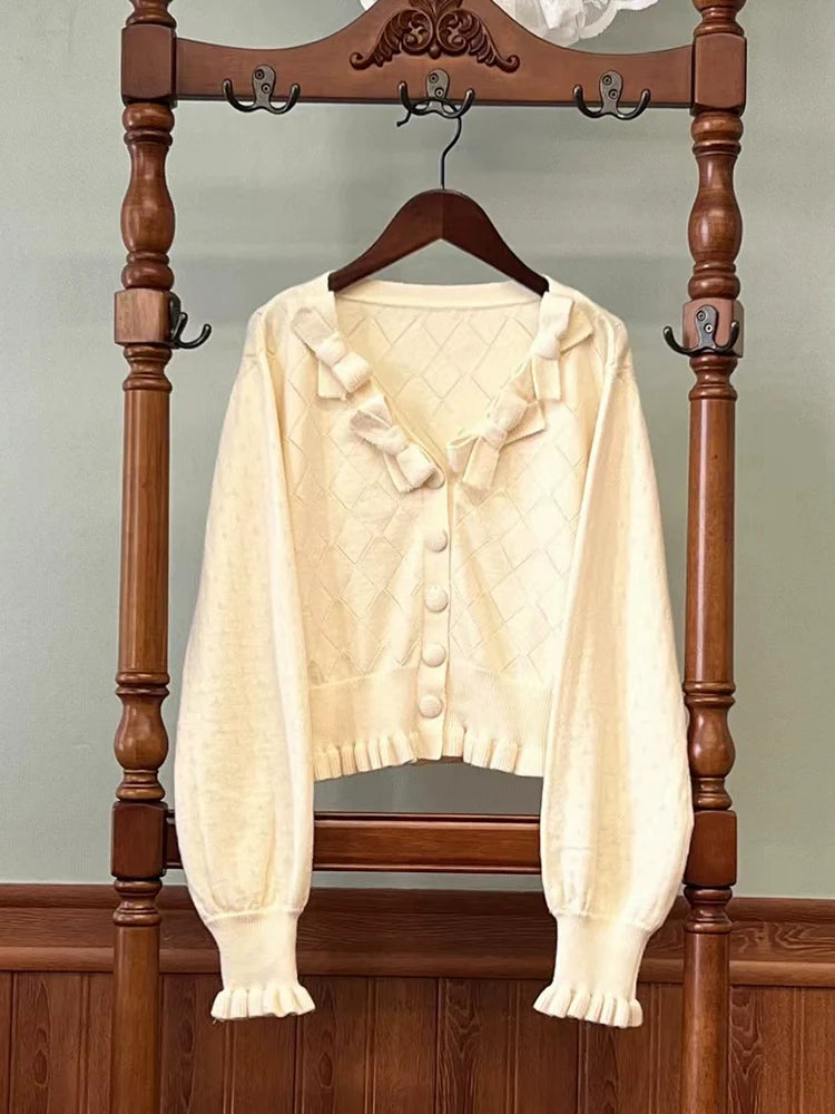 Alice Girl~Fox Band~Sweet Lolita Cardigan Bow Ruffled Sweater