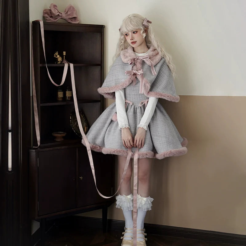 With PUJI~Winter Love Song~Winter Sweet Lolita JSK Suit Plush Cape