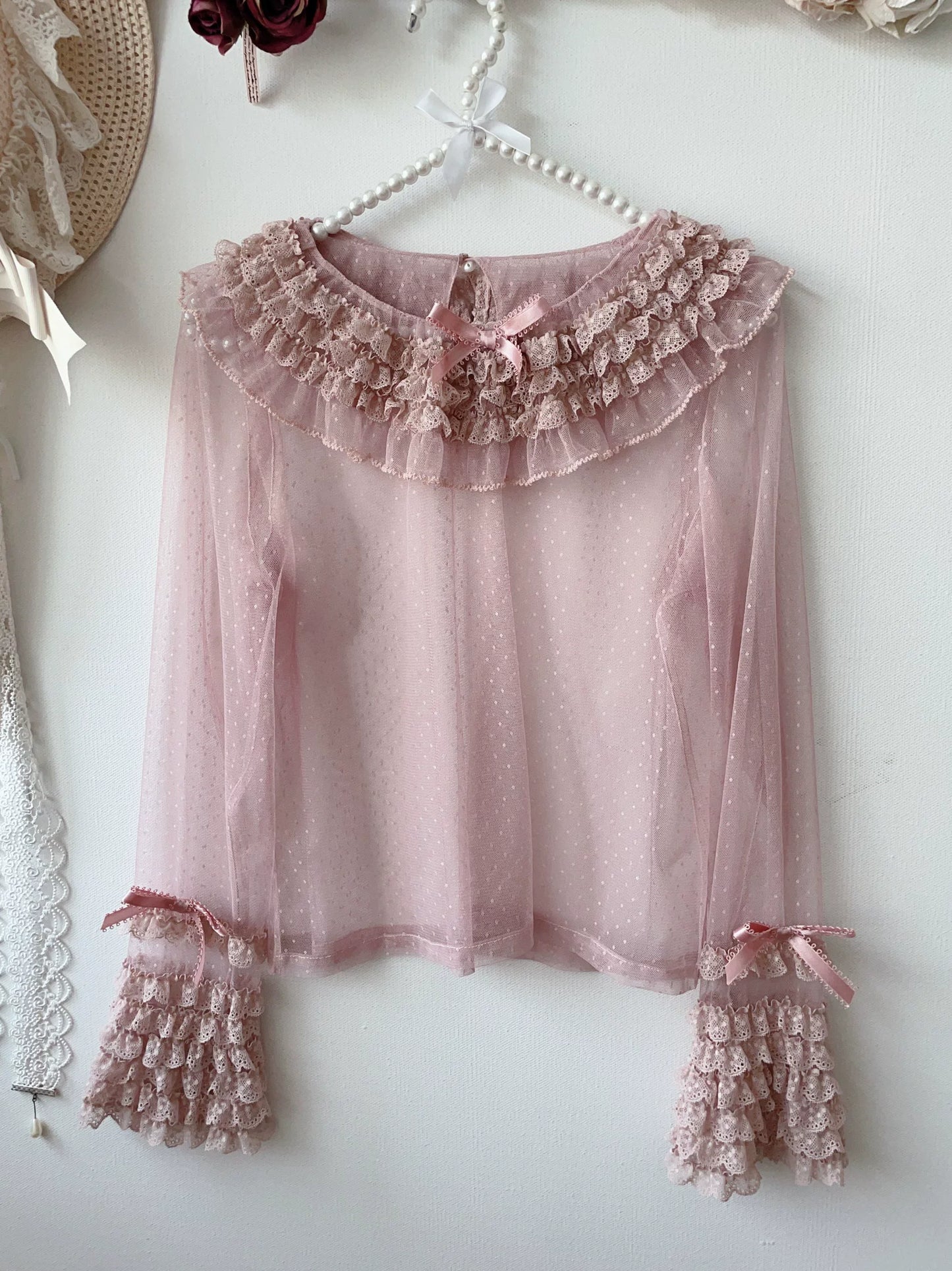 Sweet Dreamer~Antique Wall~Classic Lolita Blouse Polka Dots Tulle Shirt