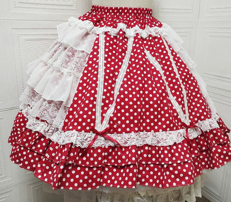 Sweet Angel~Japanese Sweet Lolita Skirt Retro Showa Knee Cake Dress