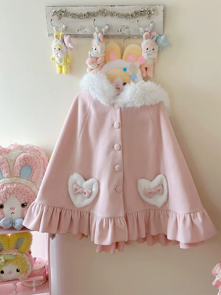 ZhiJinYuan~Winter Kawaii Lolita Cape with Bunny Ear Hood