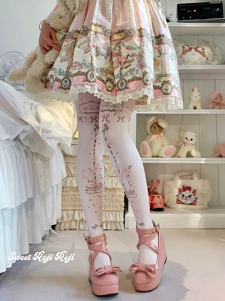 Roji Roji~Sweet Lolita Tights Velvet Printed Lolita Pantyhose