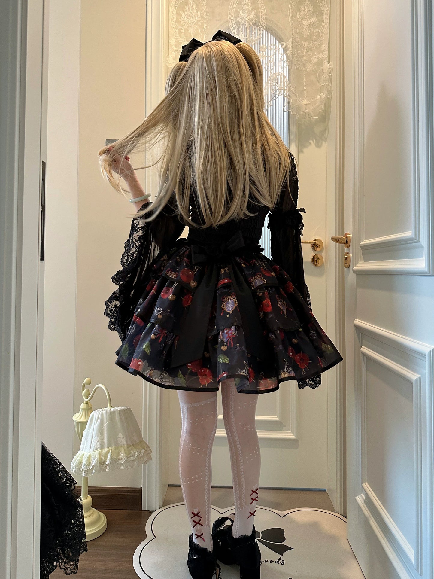 (Buy for me)Gloaming~Sweet Lolita Cherry print Short Sleeve OP and SK Set