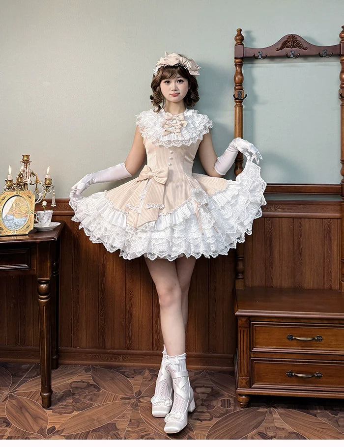 Alice Girl~Arrogant Miss~Sweet Lolita Jumper Dress with Tiered Lace Dress