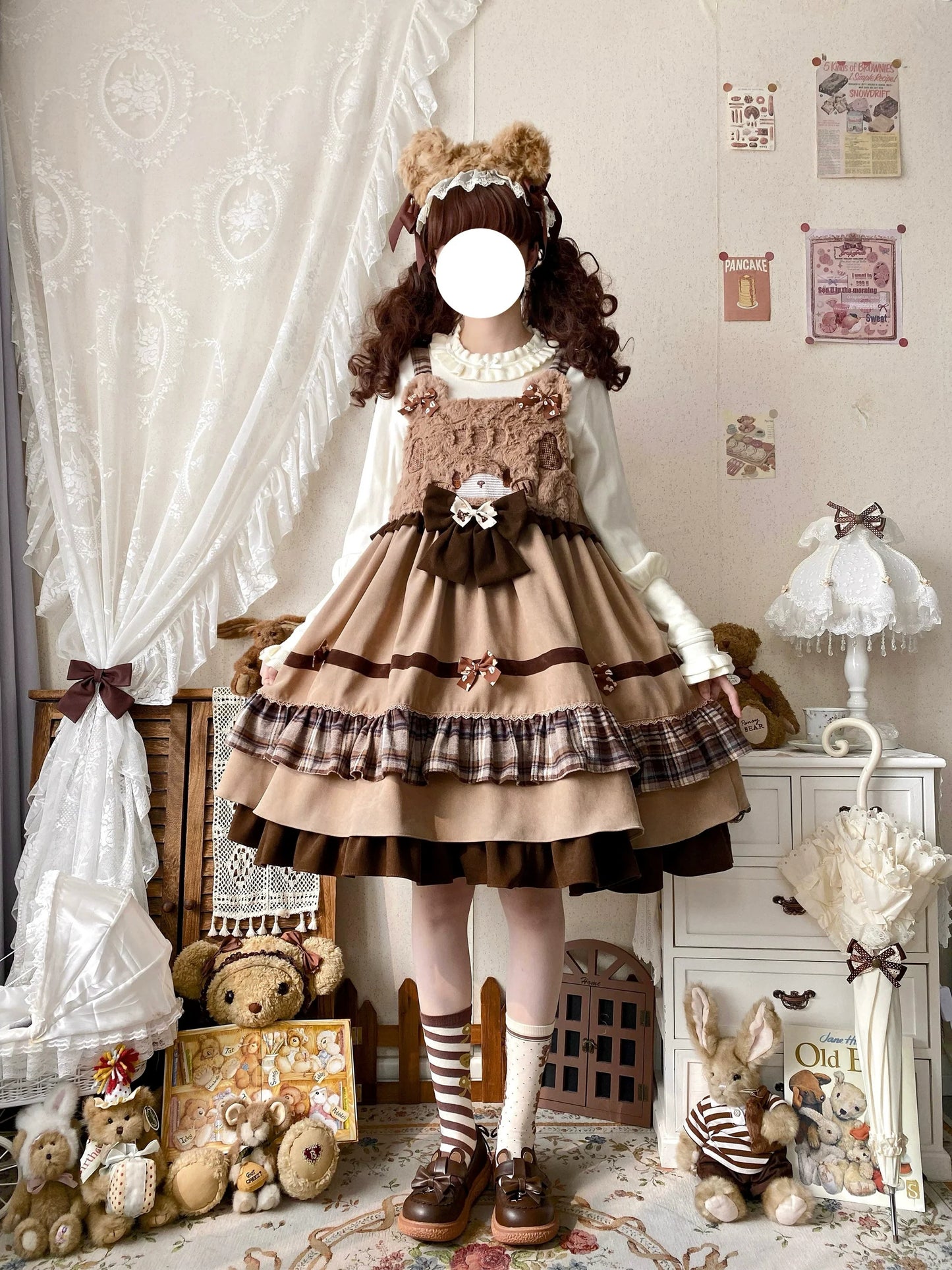 Qianmu~Teddy Bear Cake~Winter Lolita JSK Cute Bear Lolita Dress