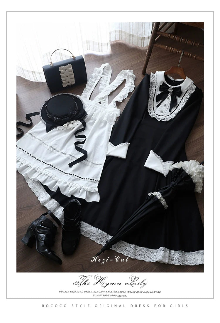Hezi's Cat Haven~Black Cat Butler~Maid Lolita OP Dress Elegant Black and White Dress