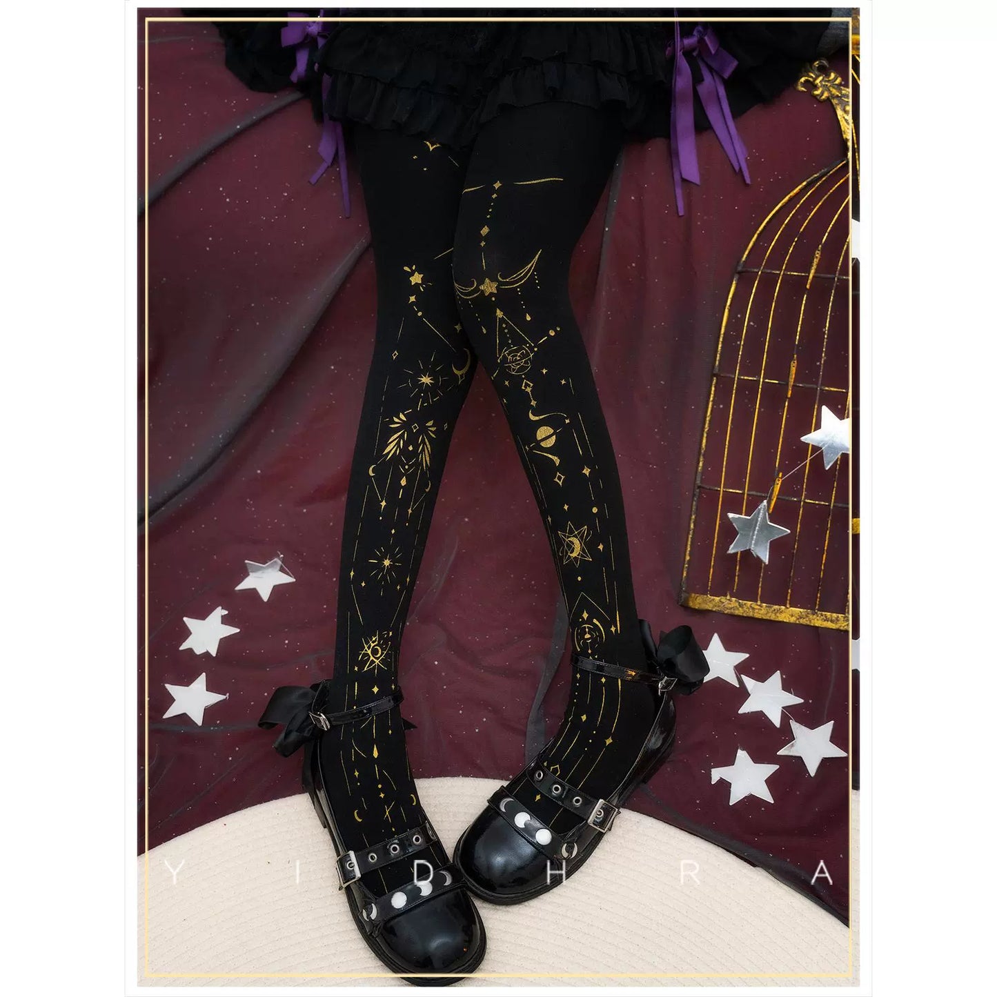 Yidhra~Starry Sky~12D Velvet Gothic Lolita Pantyhose with Skin-Colored Tights